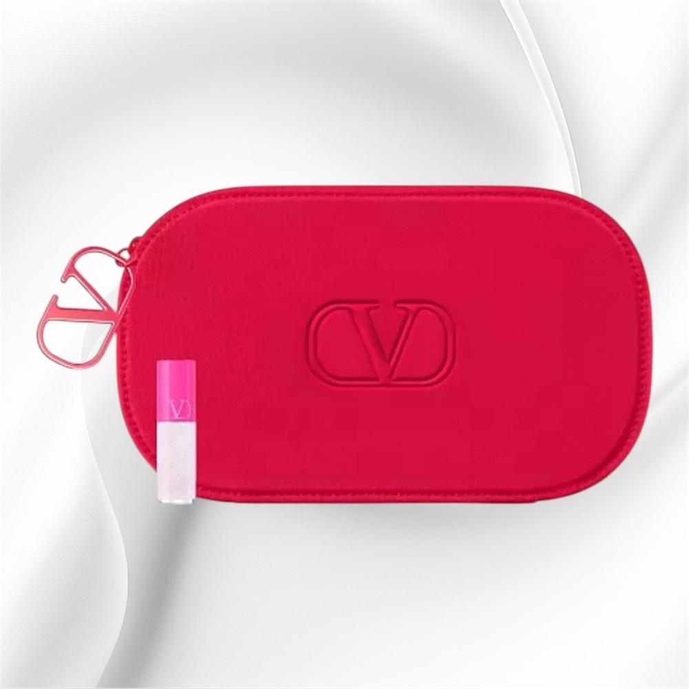 Valentino Beauty Cosmetic Brush Pouch Bag with Lip Gloss in 00R Dazzling Mermaid